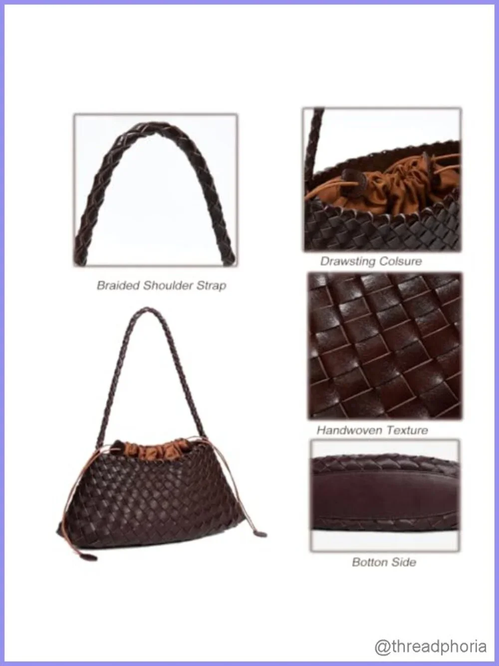 Woven Faux Leather Slouchy Hobo Shoulder Bag with Detachable Pouch